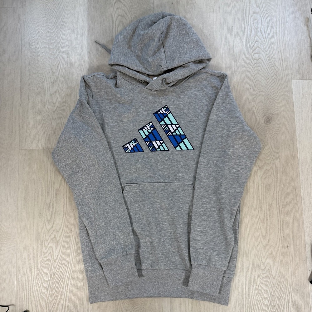 Adidas Hoodie Men's ST Gray Essentials Infill Big Logo Pullover Sweatshirt